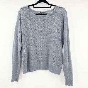 360 Cashmere Gray Eyelet Open Knit Pullover Sweater Women's Size L